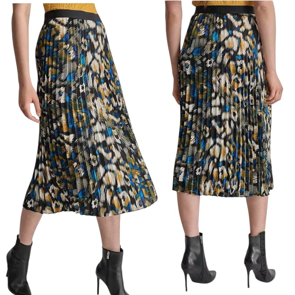 DKNY Logo-Waistband Pleated Satin Midi Skirt Size XL